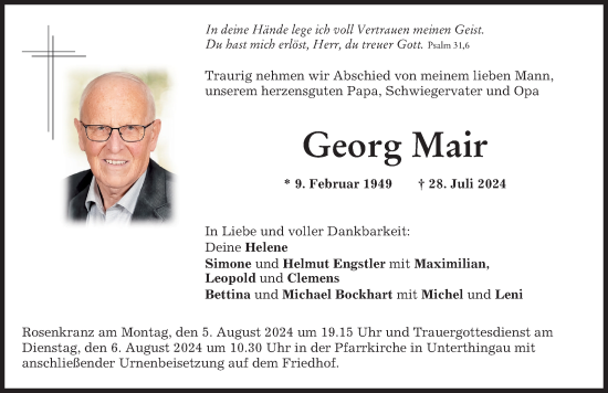 Traueranzeige von Georg Mair von Allgäuer Zeitung, Marktoberdorf