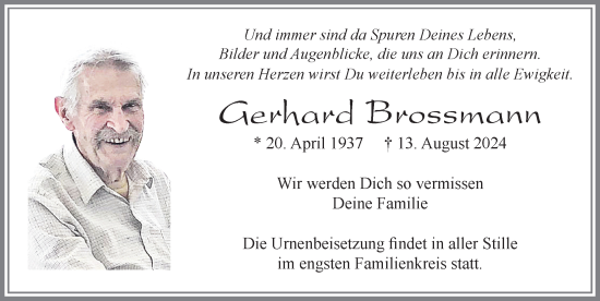 Traueranzeige von Gerhard Brossmann von Allgäuer Zeitung, Marktoberdorf