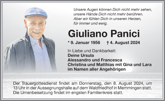 Traueranzeige von Giuliano Panici von Memminger Zeitung