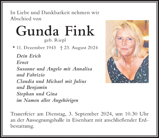 Traueranzeige von Gunda Fink von Der Westallgäuer