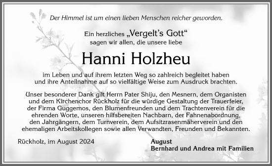 Traueranzeige von Hanni Holzheu von Allgäuer Zeitung, Füssen