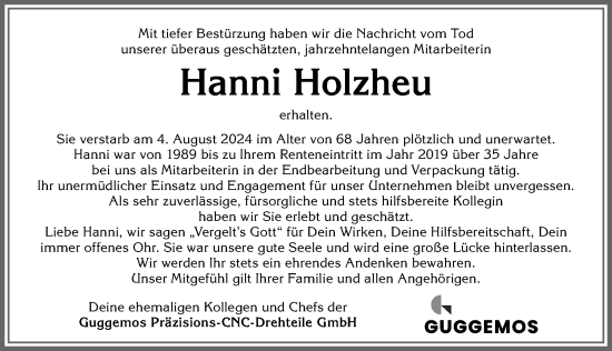 Traueranzeige von Hanni Holzheu von Allgäuer Zeitung, Füssen