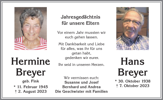 Traueranzeige von Hans Breyer von Allgäuer Anzeigeblatt