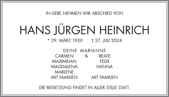 Traueranzeige von Hans Jürgen Heinrich von Allgäuer Zeitung,Kempten