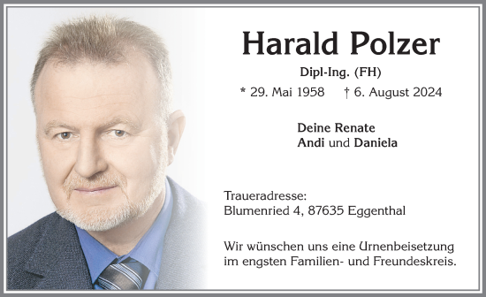 Traueranzeige von Harald Polzer von Allgäuer Zeitung, Kaufbeuren/Buchloe