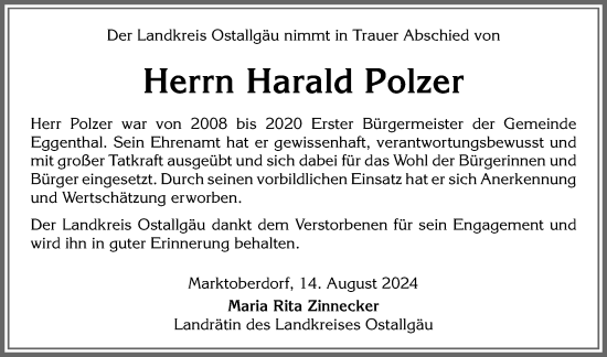 Traueranzeige von Harald Polzer von Allgäuer Zeitung, Kaufbeuren/Buchloe