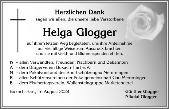 Traueranzeige von Helga Glogger von Memminger Zeitung