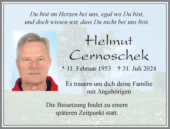 Traueranzeige von Helmut Cernoschek von Allgäuer Zeitung, Marktoberdorf