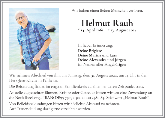 Traueranzeige von Helmut Rauh von Memminger Zeitung