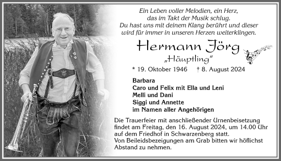 Traueranzeige von Hermann Jörg von Allgäuer Zeitung,Kempten