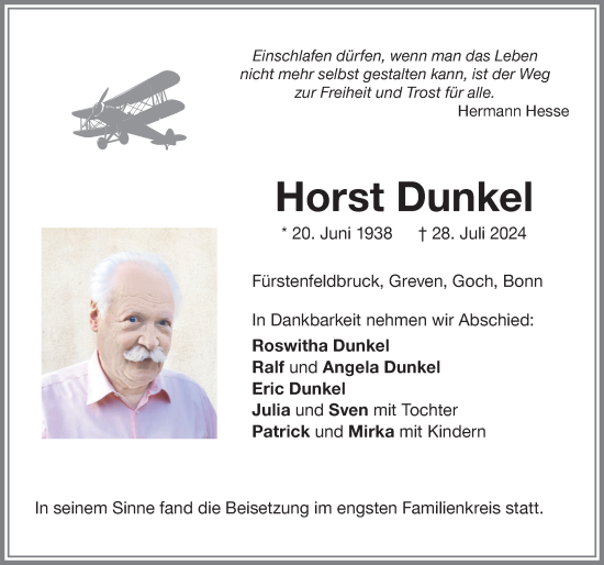 Traueranzeige von Horst Dunkel von Memminger Zeitung