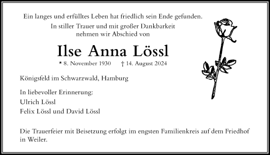Traueranzeige von Ilse Anna Lössl von Der Westallgäuer