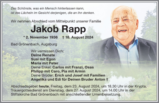 Traueranzeige von Jakob Rapp von Memminger Zeitung