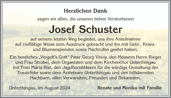 Traueranzeige von Josef Schuster von Allgäuer Zeitung, Marktoberdorf