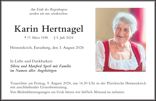Traueranzeige von Karin Hertnagel von Der Westallgäuer