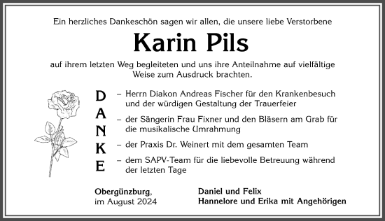 Traueranzeige von Karin Pils von Allgäuer Zeitung, Marktoberdorf