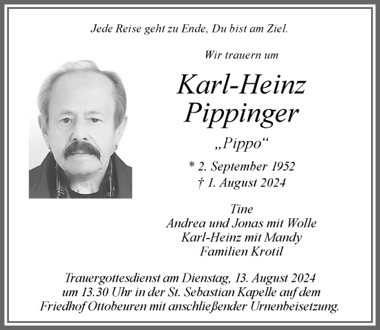 Traueranzeige von Karl-Heinz Pippinger von Memminger Zeitung