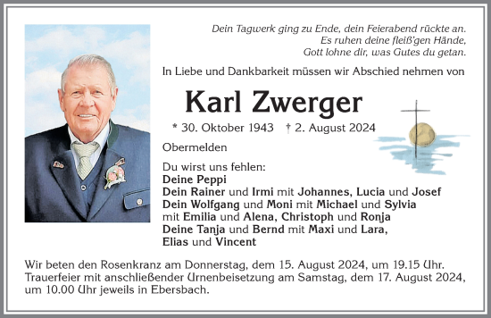 Traueranzeige von Karl Zwerger von Allgäuer Zeitung, Marktoberdorf