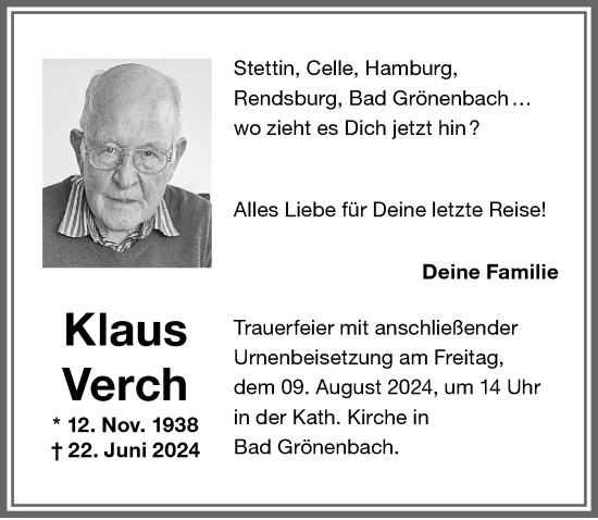 Traueranzeige von Klaus Verch von Memminger Zeitung