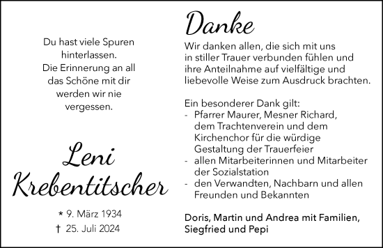 Traueranzeige von Leni Krebentitscher von Allgäuer Zeitung, Füssen