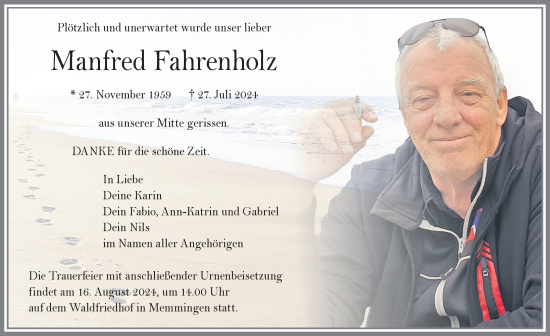 Traueranzeige von Manfred Fahrenholz von Memminger Zeitung