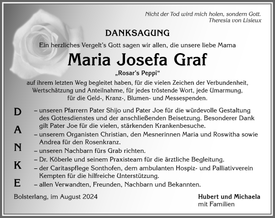 Traueranzeige von Maria Josefa Graf von Allgäuer Anzeigeblatt