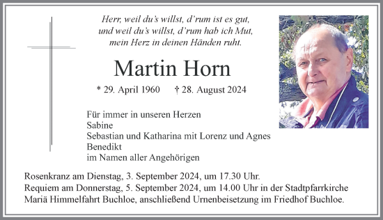 Traueranzeige von Martin Horn von Allgäuer Zeitung, Kaufbeuren/Buchloe
