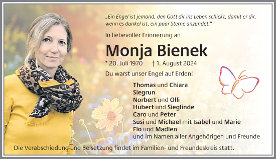 Traueranzeige von Monja Bienek von Allgäuer Zeitung, Kaufbeuren/Buchloe