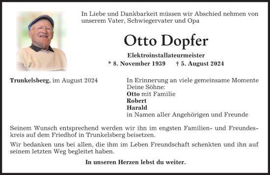 Traueranzeige von Otto Dopfer von Memminger Zeitung