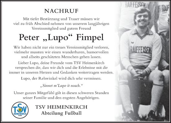 Traueranzeige von Peter Fimpel von Der Westallgäuer