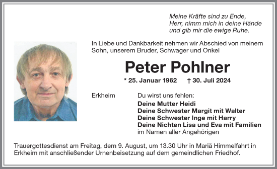 Traueranzeige von Peter Pohlner von Memminger Zeitung
