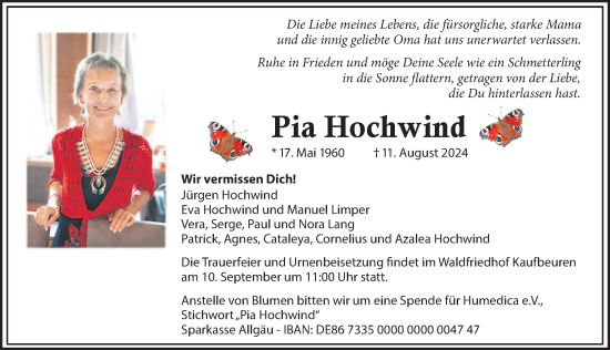 Traueranzeige von Pia Hochwind von Allgäuer Zeitung, Kaufbeuren/Buchloe
