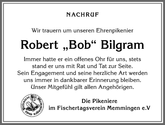 Traueranzeige von Robert Bilgram von Memminger Zeitung