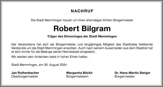 Traueranzeige von Robert Bilgram von Memminger Zeitung