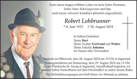 Traueranzeige von Robert Lohbrunner von Allgäuer Zeitung, Kaufbeuren/Buchloe