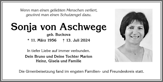 Traueranzeige von Sonja von Aschwege von Allgäuer Zeitung, Füssen