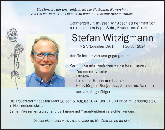 Traueranzeige von Stefan Witzigmann von Der Westallgäuer
