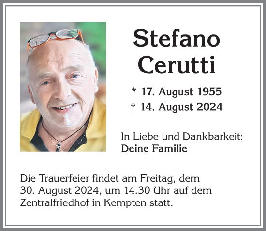 Traueranzeige von Stefano Cerutti von Allgäuer Zeitung,Kempten