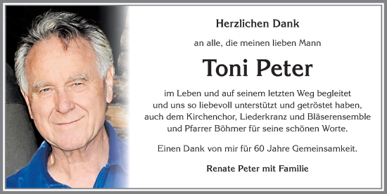 Traueranzeige von Toni Peter von Allgäuer Zeitung, Marktoberdorf