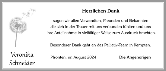 Traueranzeige von Veronika Schneider von Allgäuer Zeitung, Füssen
