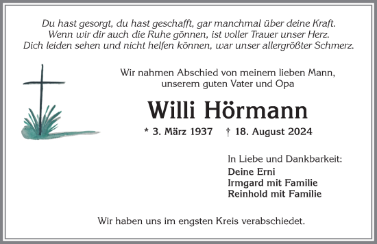 Traueranzeige von Willi Hörmann von Allgäuer Zeitung,Kempten