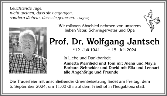 Traueranzeige von Wolfgang Jantsch von Allgäuer Zeitung, Kaufbeuren/Buchloe