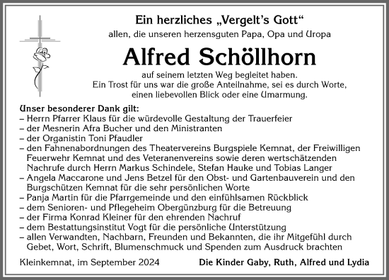 Traueranzeige von Alfred Schöllhorn von Allgäuer Zeitung, Kaufbeuren/Buchloe