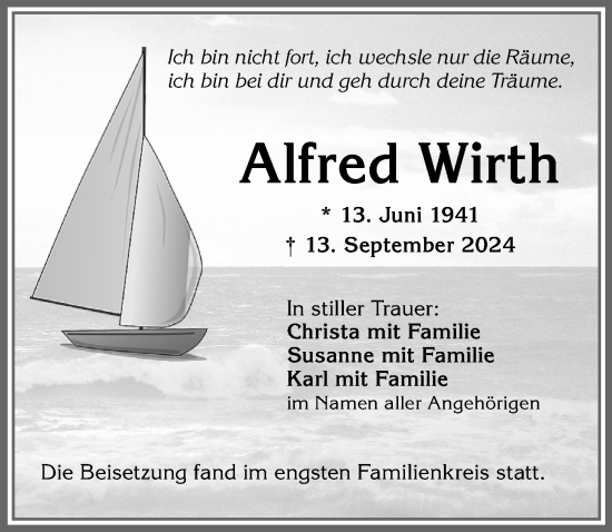 Traueranzeige von Alfred Wirth von Allgäuer Zeitung,Kempten