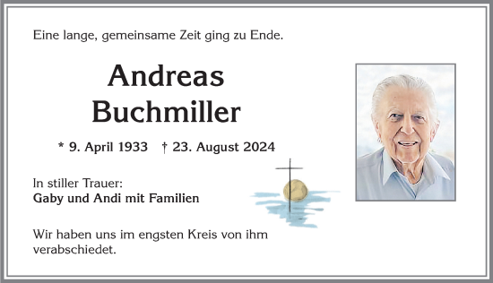 Traueranzeige von Andreas Buchmiller von Allgäuer Zeitung,Kempten