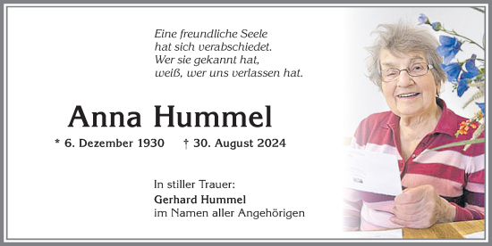 Traueranzeige von Anna Hummel von Memminger Zeitung