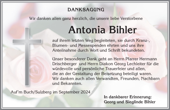 Traueranzeige von Antonia Bihler von Allgäuer Zeitung,Kempten