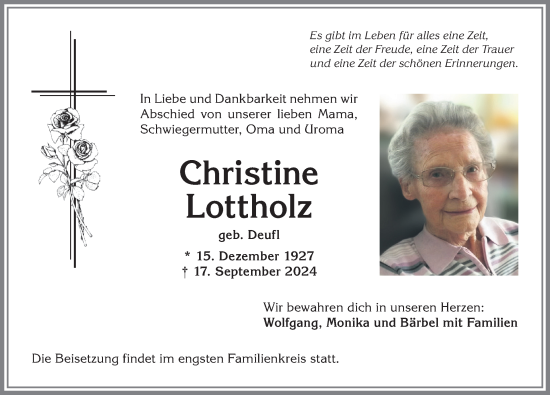 Traueranzeige von Christine Lottholz von Allgäuer Anzeigeblatt