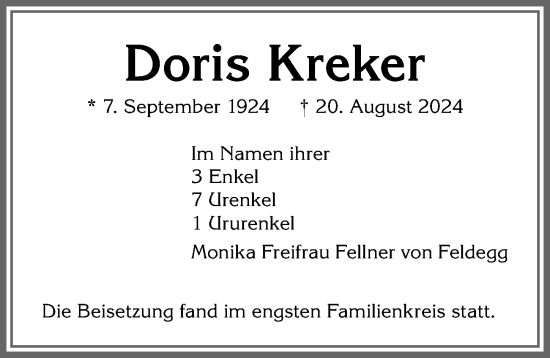 Traueranzeige von Doris Kreker von Allgäuer Anzeigeblatt
