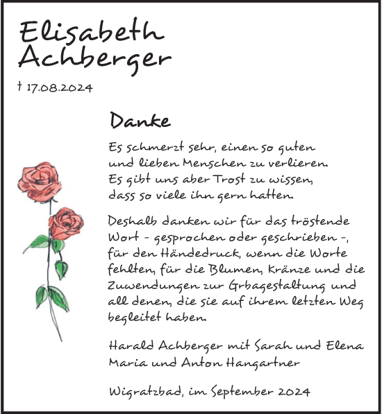 Traueranzeige von Elisabeth Achberger von Der Westallgäuer